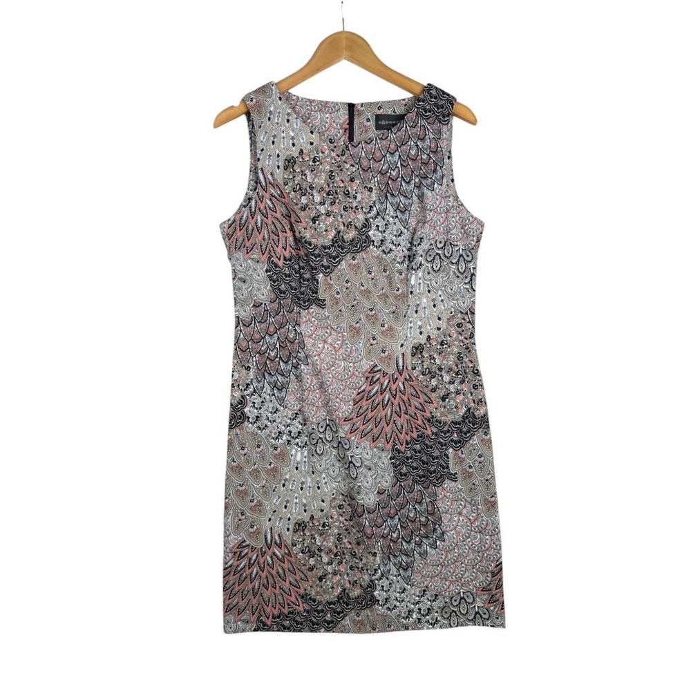 Connected Apparel Woman's Floral Patchwork Dress Size 12 Sleeveless Pink Tan